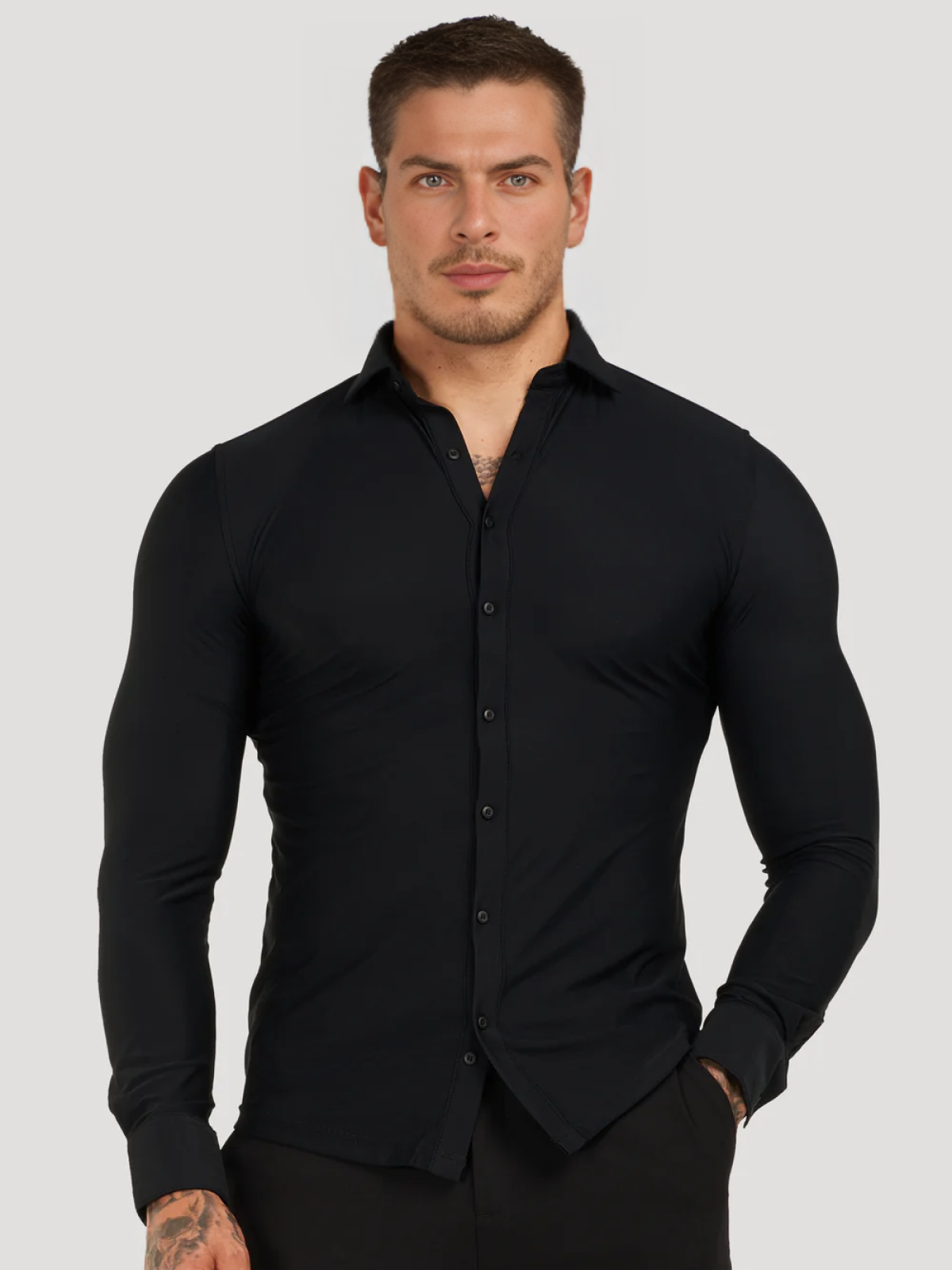 Camisa clasica elastica celeste